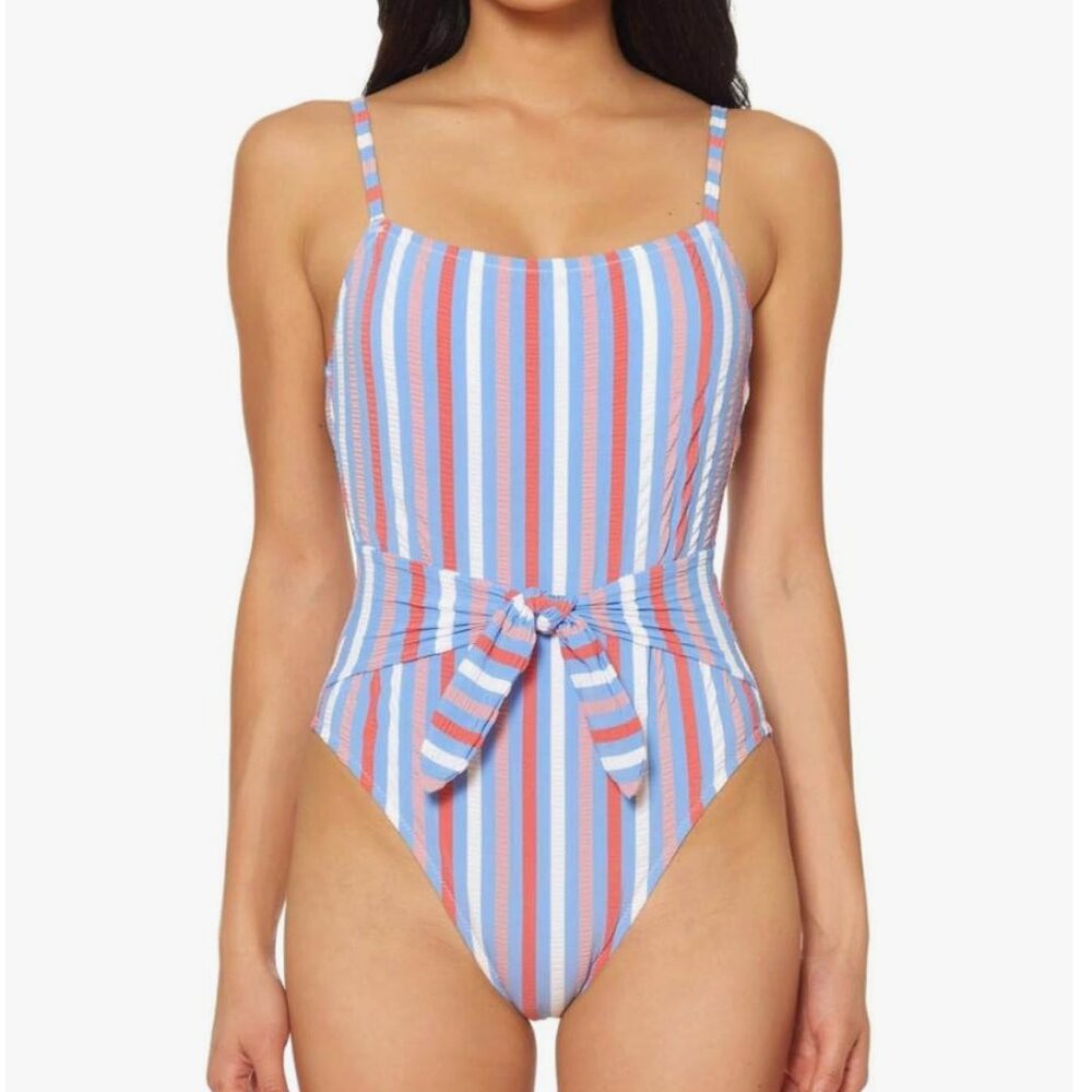 NWT Jessica Simpson Stripe Tie Front Cheeky One Piece Size Small